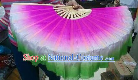 Pure Silk Traditional Chinese Fans Oriental Gradient Ribbon Fan Folk Dance Cultural Yanko Dance Hand Fan