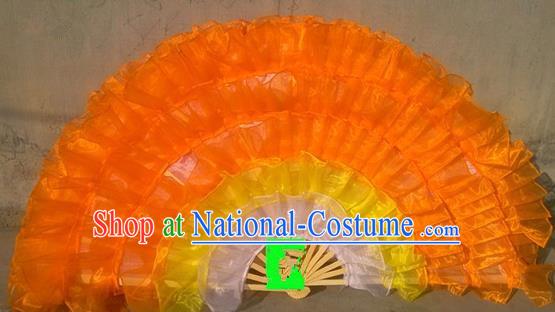 Pure Silk Traditional Chinese Fans Oriental Orange Ribbon Fan Folk Dance Cultural Yanko Dance Hand Fan