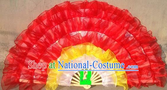 Pure Silk Traditional Chinese Fans Oriental Red Ribbon Fan Folk Dance Cultural Yanko Dance Hand Fan