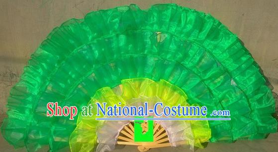 Pure Silk Traditional Chinese Fans Oriental Green Ribbon Fan Folk Dance Cultural Yanko Dance Hand Fan