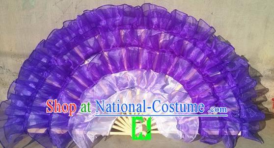 Pure Silk Traditional Chinese Fans Oriental Purple Ribbon Fan Folk Dance Cultural Yanko Dance Hand Fan