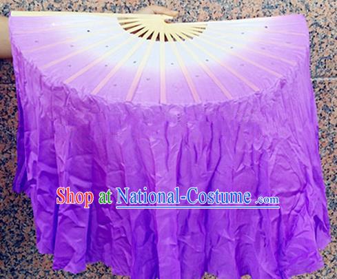 Pure Silk Traditional Chinese Fans Oriental Purple Ribbon Folding Fan Folk Dance Cultural Yangko Dance Hand Fan