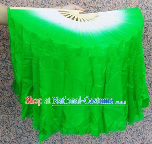 Pure Silk Traditional Chinese Fans Oriental Green Ribbon Folding Fan Folk Dance Cultural Yangko Dance Hand Fan