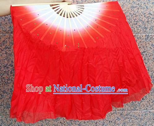 Pure Silk Traditional Chinese Fans Oriental Red Ribbon Folding Fan Folk Dance Cultural Yangko Dance Hand Fan