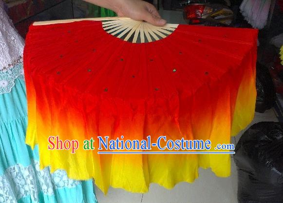 Pure Silk Traditional Chinese Fans Oriental Red Ribbon Folding Fan Folk Dance Cultural Yangko Dance Hand Fan