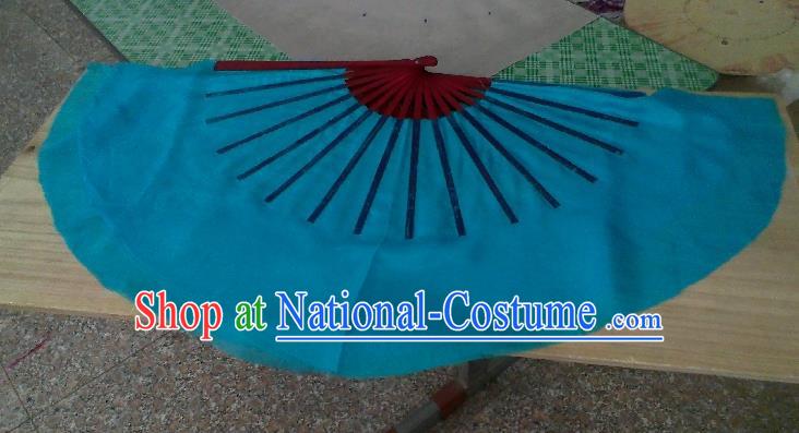 Pure Silk Traditional Chinese Fans Oriental Blue Ribbon Fan Folk Dance Cultural Yangko Dance Hand Fan