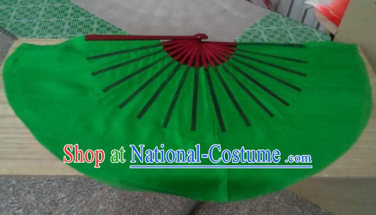 Pure Silk Traditional Chinese Fans Oriental Green Ribbon Fan Folk Dance Cultural Yangko Dance Hand Fan