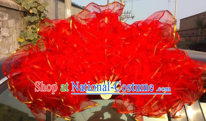 Pure Silk Traditional Chinese Fans Oriental Red Maple Leaf Fan Folk Dance Cultural Yangko Dance Hand Fan