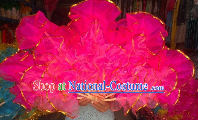 Pure Silk Traditional Chinese Fans Oriental Rosy Maple Leaf Fan Folk Dance Cultural Yangko Dance Hand Fan