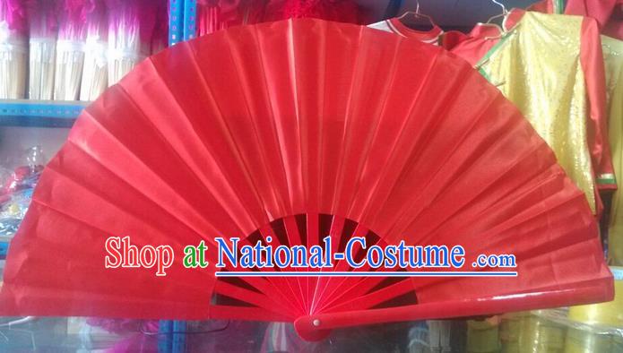 Pure Silk Traditional Chinese Fans Oriental Red Kung Fu Folding Fan Folk Dance Cultural Tai Chi Dance Hand Fan