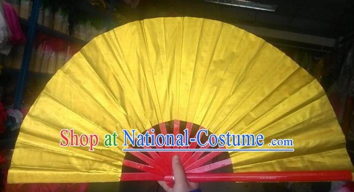 Pure Silk Traditional Chinese Fans Oriental Golden Kung Fu Folding Fan Folk Dance Cultural Tai Chi Dance Hand Fan