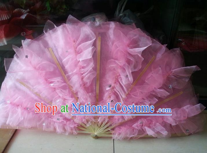 Pure Silk Traditional Chinese Fans Oriental Pink Folding Fan Folk Dance Cultural Yangko Dance Hand Fan