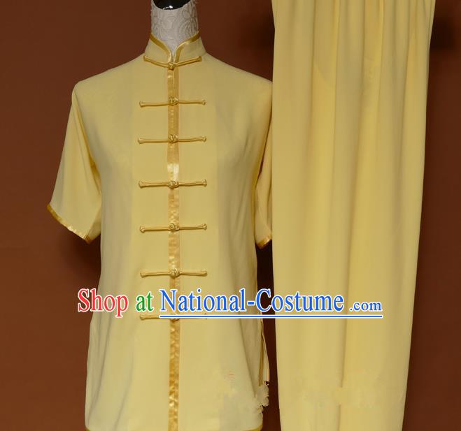 Top Grade Kung Fu Costume Asian Chinese Martial Arts Kung Fu Training Uniform, China Gongfu Shaolin Wushu Yellow Clothing for Women