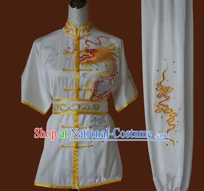 Top Grade Kung Fu Costume Asian Chinese Martial Arts Tai Chi Training Uniform, China Embroidery Dragon Gongfu Shaolin Wushu Clothing for Men