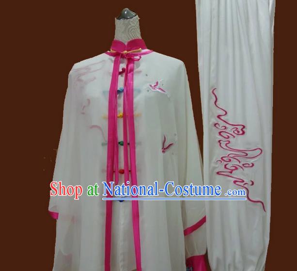 Asian Chinese Top Grade Silk Kung Fu Costume Martial Arts Tai Chi Training Suit, China Gongfu Shaolin Wushu Embroidery Wintersweet Pink Uniform for Women