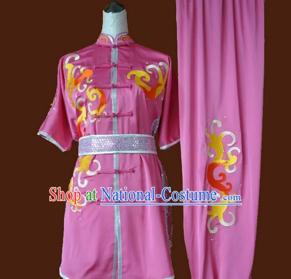 Asian Chinese Top Grade Silk Kung Fu Costume Martial Arts Tai Chi Training Pink Suit, China Embroidery Gongfu Shaolin Wushu Uniform for Women