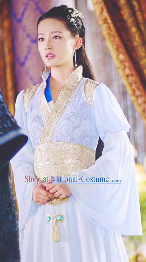 Asian Chinese Traditional Ancient Princess Costume and Headpiece Complete Set, Princess Agents China Northern and Southern Dynasties Palace Lady Dress for Women