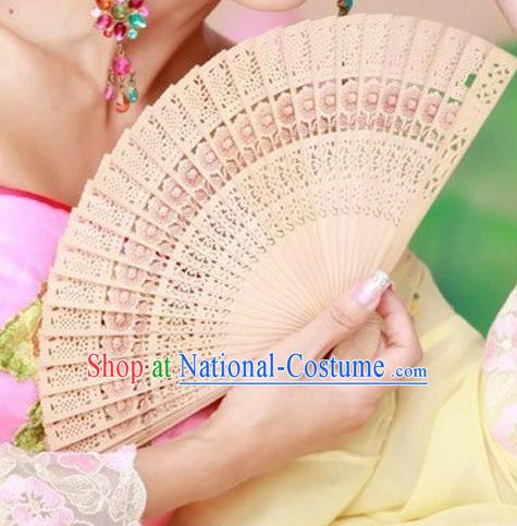 Traditional Chinese Crafts Folding Fan China Sensu Wood Hollow Out Fan for Women