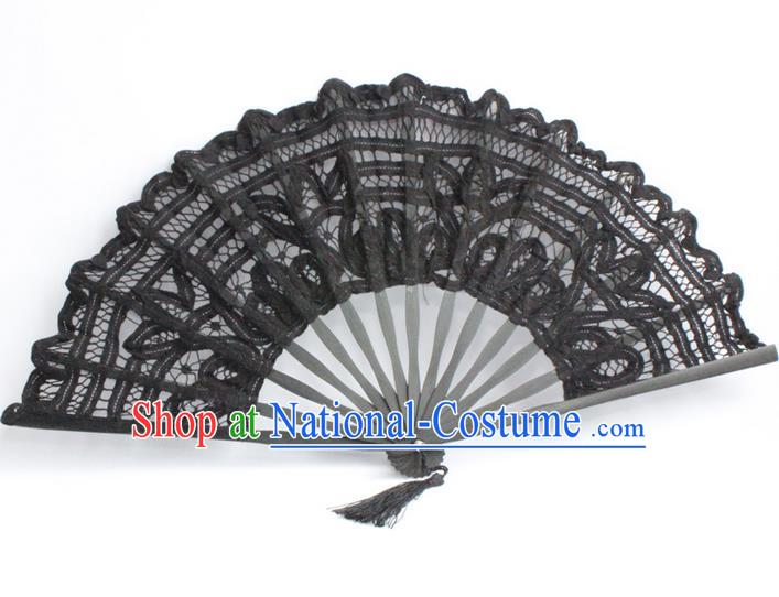 Traditional Chinese Crafts Lace Folding Fan China Fan Imperial Consort Black Fans for Women