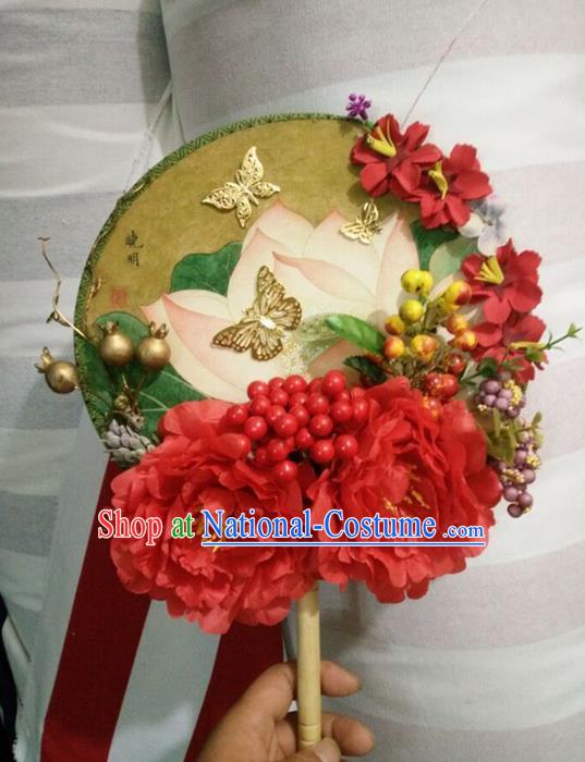 Traditional Chinese Crafts Round Fan China Wedding Fan Imperial Consort Bride Butterfly Flowers Fans for Women