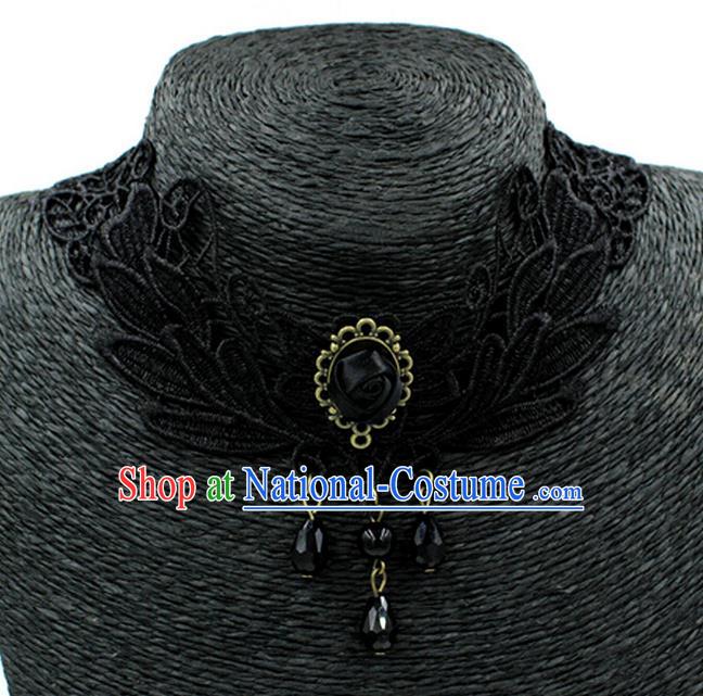 Traditional Chinese Accessories Black Lace Tassel Necklace for Women