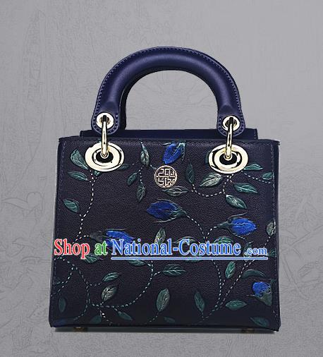 Traditional Handmade Asian Chinese Element Clutch Bags Shoulder Bag National Knurling Blue Handbag for Women