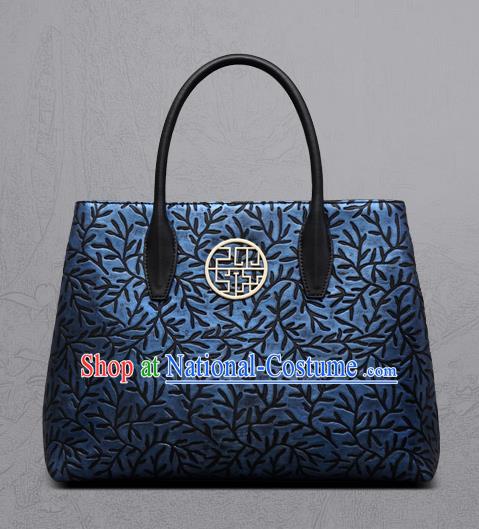 Traditional Handmade Asian Chinese Element Clutch Bags Shoulder Bag National Knurling Blue Handbag for Women