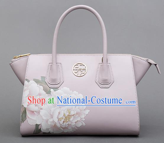 Traditional Handmade Asian Chinese Element Clutch Bags Shoulder Bag National Printing Peony Flowers Handbag for Women