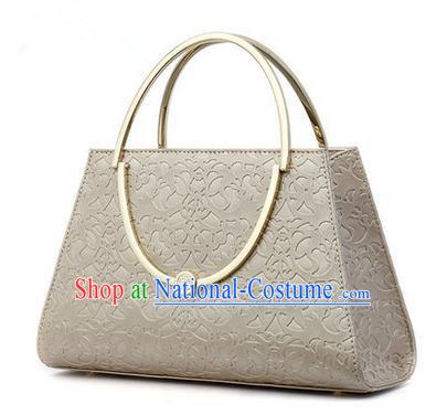 Traditional Handmade Asian Chinese Element Knurling Vines Flower Bags Shoulder Bag National Champagne Golden Handbag for Women