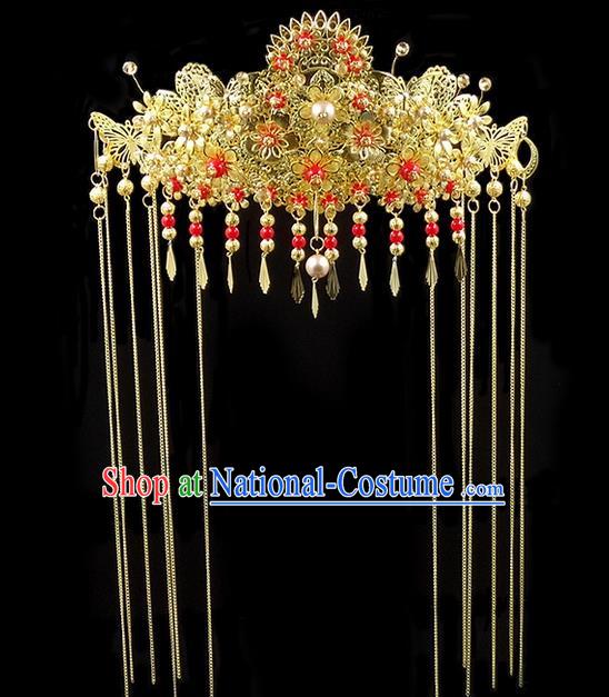 Traditional Handmade Chinese Ancient Classical Hair Accessories, Tassel Step Shake Phoenix Coronet, Bride Hair Fascinators Hairpins for Women