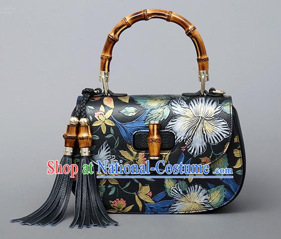 Traditional Handmade Asian Chinese Element Clutch Bags Shoulder Bag Haversack National Black Knurling Handbag for Women