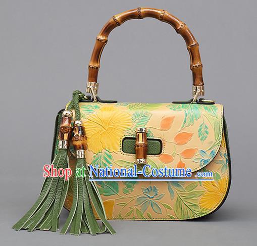 Traditional Handmade Asian Chinese Element Clutch Bags Shoulder Bag Haversack National Yellow Knurling Handbag for Women