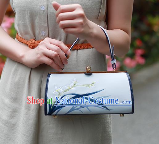 Traditional Handmade Asian Chinese Element Clutch Bags Shoulder Bag Embroidery Orchid National Handbag for Women