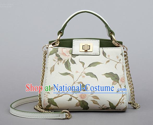 Traditional Handmade Asian Chinese Element Clutch Bags Shoulder Bag Printing Flowers National White Handbag for Women