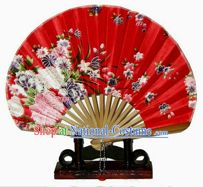 Traditional Chinese Crafts Beauty Folding Fan China Palace Red Fan Imperial Consort Bride Fans for Women