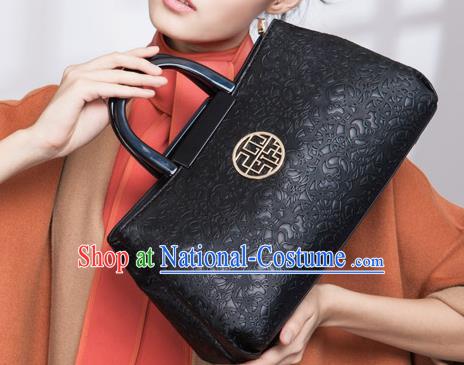 Traditional Handmade Asian Chinese Element Knurling Clutch Bags National Black Handbag for Women