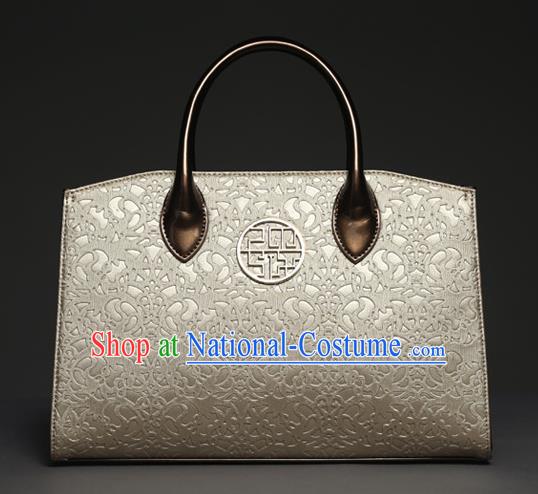 Traditional Handmade Asian Chinese Element Knurling Shoulder Bags National Champagne Golden Handbag for Women