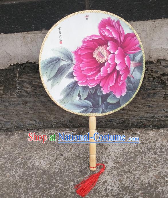 Traditional Chinese Crafts Beauty Printing Peony Fan China Round Fan Imperial Consort Fans for Women