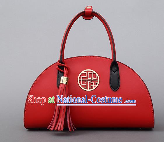 Traditional Handmade Asian Chinese Element Shoulder Bags National Bride Wedding Red Handbag for Women