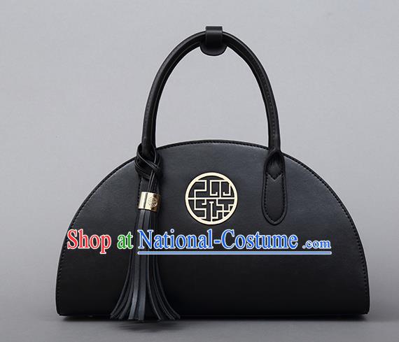 Traditional Handmade Asian Chinese Element Shoulder Bags National Bride Wedding Black Full Dress Handbag for Women