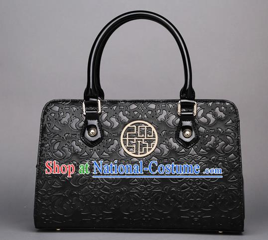 Traditional Handmade Asian Chinese Element Knurling Clutch Bags Shoulder Bag National Black Handbag for Women