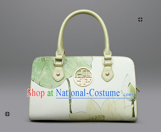 Traditional Handmade Asian Chinese Element Clutch Bags Shoulder Bag National Printing Lotus Handbag for Women