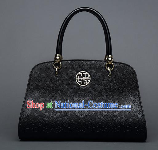 Traditional Handmade Asian Chinese Element Vines Flower Messenger Bags Shoulder Bag National Black Handbag for Women