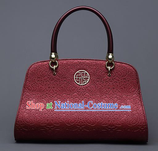 Traditional Handmade Asian Chinese Element Vines Flower Messenger Bags Shoulder Bag National Red Handbag for Women