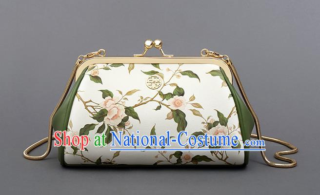 Traditional Handmade Asian Chinese Element Printing Camellia Flower Messenger Bags Shoulder Bag National Evening Dress Handbag for Women