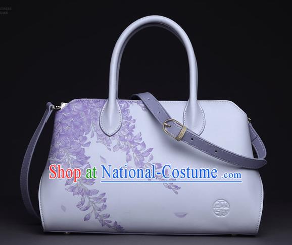 Traditional Handmade Asian Chinese Element Clutch Bags Shoulder Bag National Printing Wisteria Handbag for Women