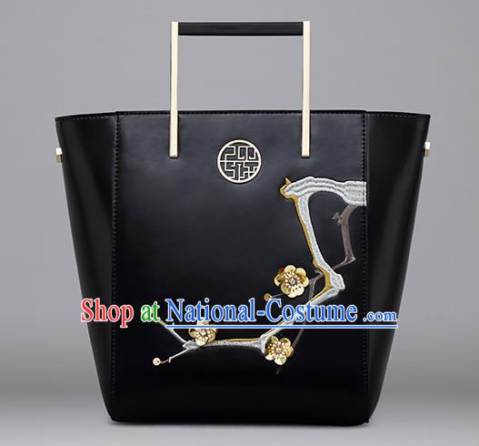 Traditional Handmade Asian Chinese Element Clutch Bags Shoulder Bag National Embroidery Plum Blossom Black Handbag for Women