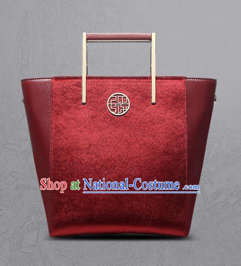 Traditional Handmade Asian Chinese Element Clutch Bags Shoulder Bag National Red Leather Handbag for Women