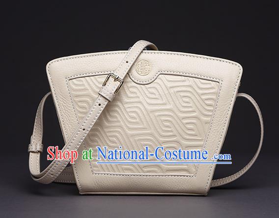 Traditional Handmade Asian Chinese Element Clutch Bags Shoulder Bag Haversack National Knurling White Handbag for Women