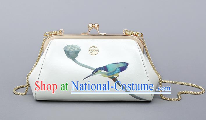 Traditional Handmade Asian Chinese Element Clutch Bags Printing Bird Shoulder Bag National Chain Handbag for Women